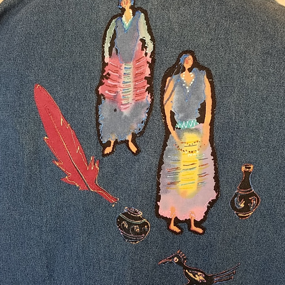 One of a Kind Indian Denim Fringe Jean Jacket sz S
